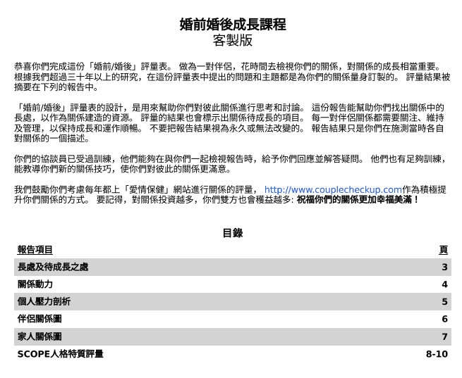 PREPARE/ENRICH 報告目錄示意